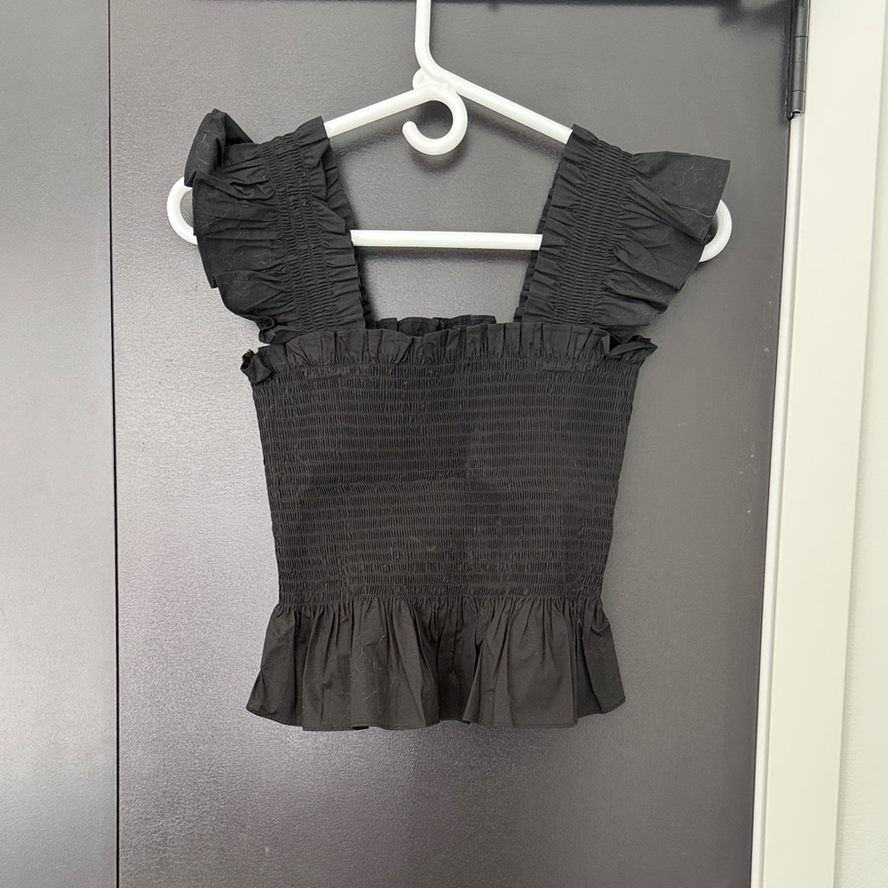 Hill House Black Smocked Ruffle Camisole